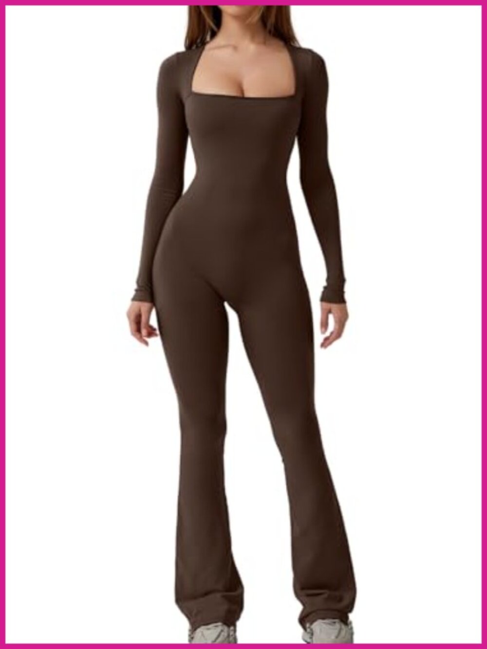 Women's Square Neck Wide Leg Full Length Jumpsuit Romper Long Sleeve